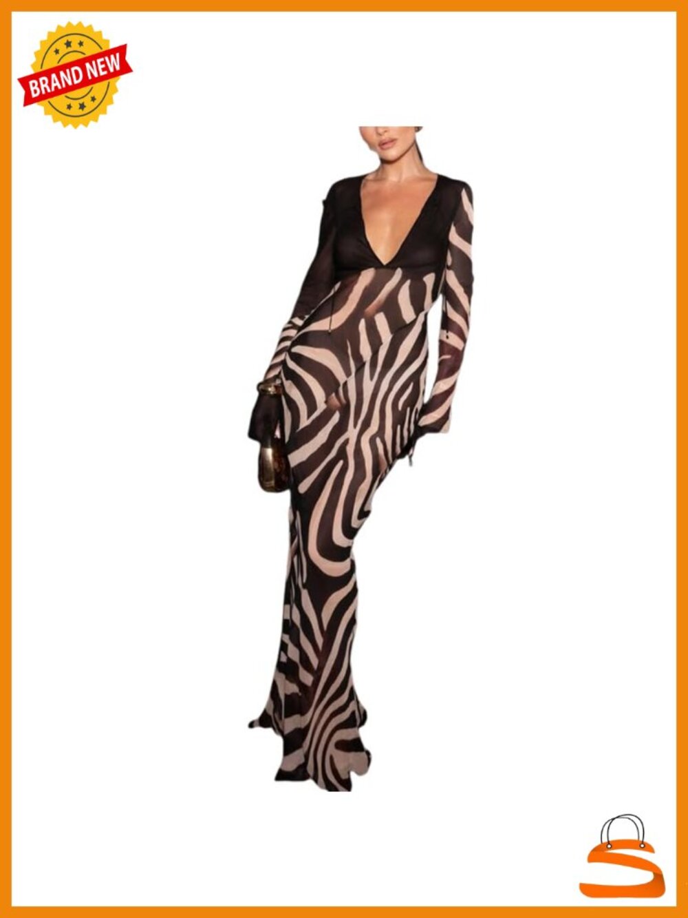 Women's Sheer Mesh Maxi Dress Long Sleeve V Neck See Through Party